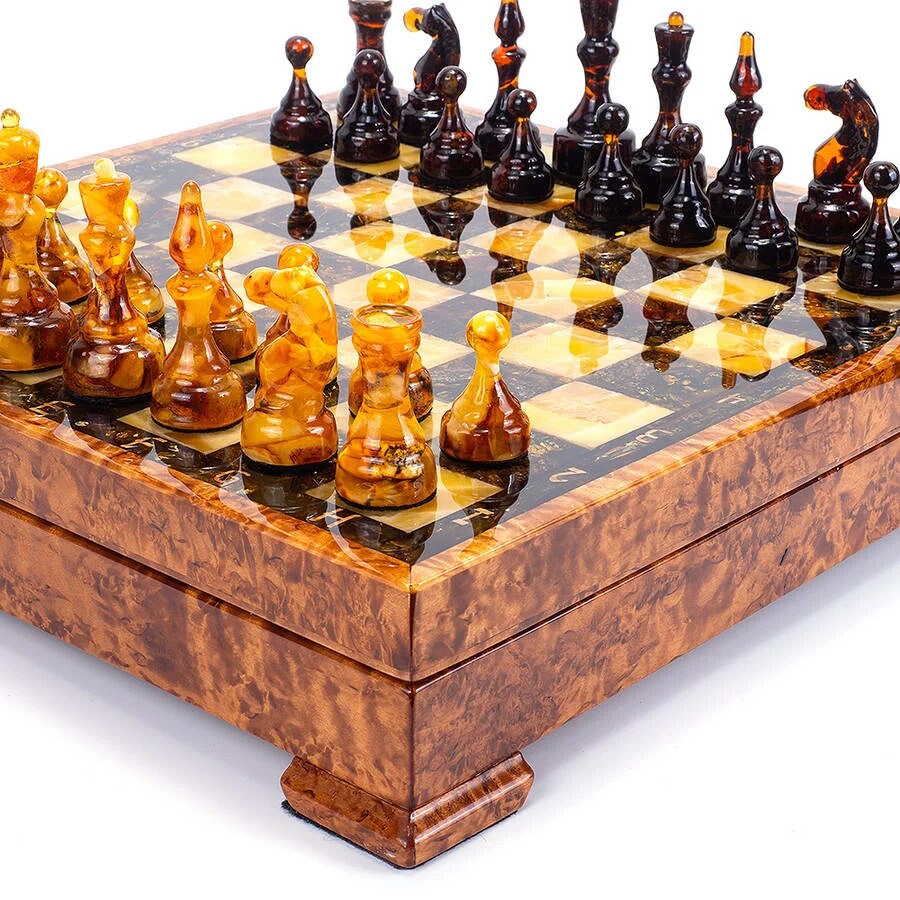 Amber chess set with natural amber chess pieces|Amber mosaic Chess board|Amber Chess Figures|Board Game|Handmade chess