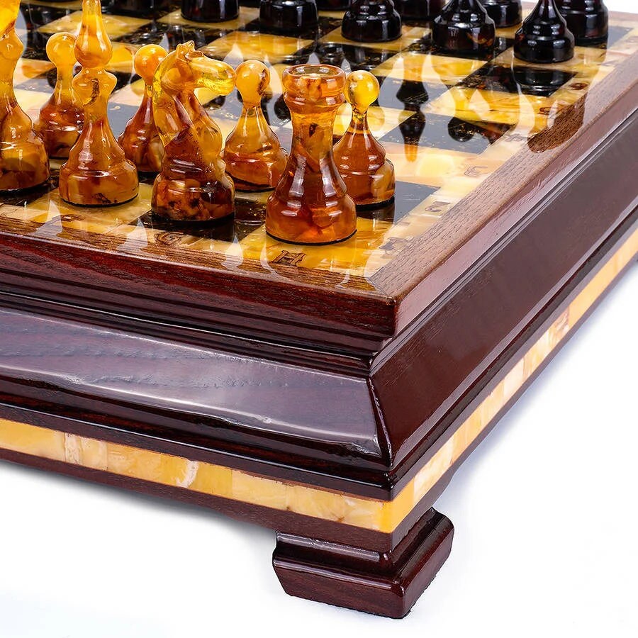 Amber chess set in Karelian birch casket with figures|Amber mosaic Chess board|Amber Chess Figures|Board Game|Chess gift