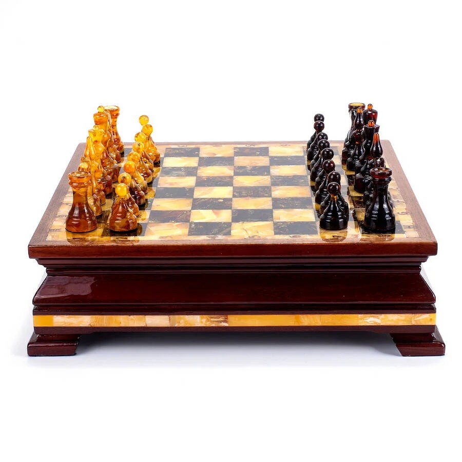 Amber chess set in Karelian birch casket with figures|Amber mosaic Chess board|Amber Chess Figures|Board Game|Chess gift