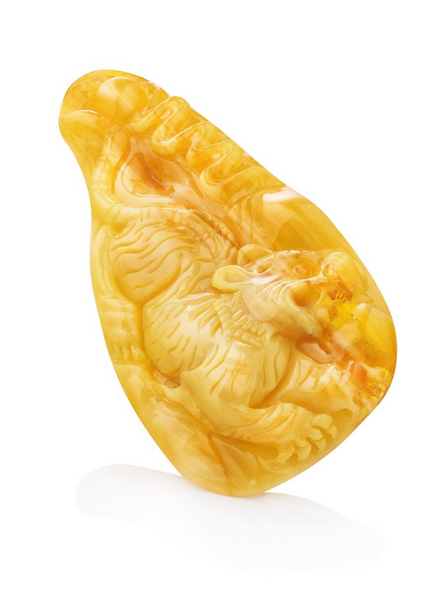 Souvenir carving on natural solid amber with a beautiful texture Tiger|Amber Souvenir Gift|Handmade Tiger Statuette|Amber Sculpture gift