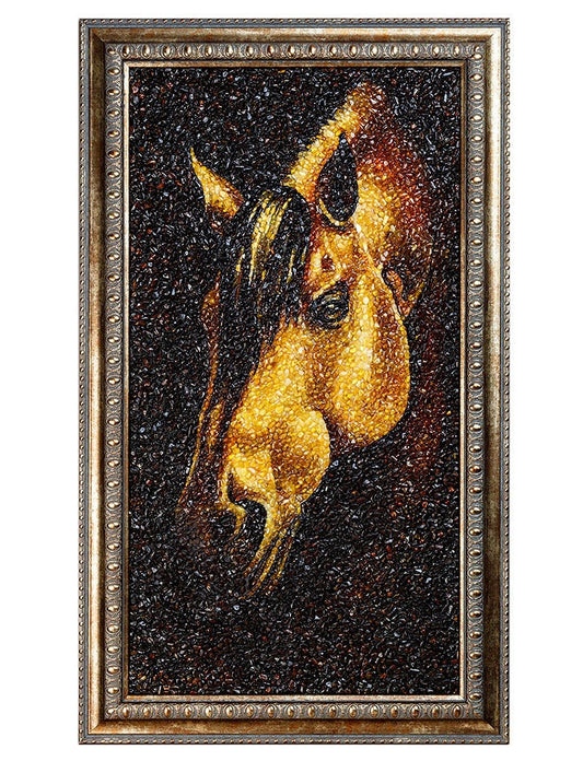 Painting made of amber mosaic horse in wooden frame |Handmade Picture Amber Horse Canvas | Horse Wall Art |Horse Painting |Wall Decor Art