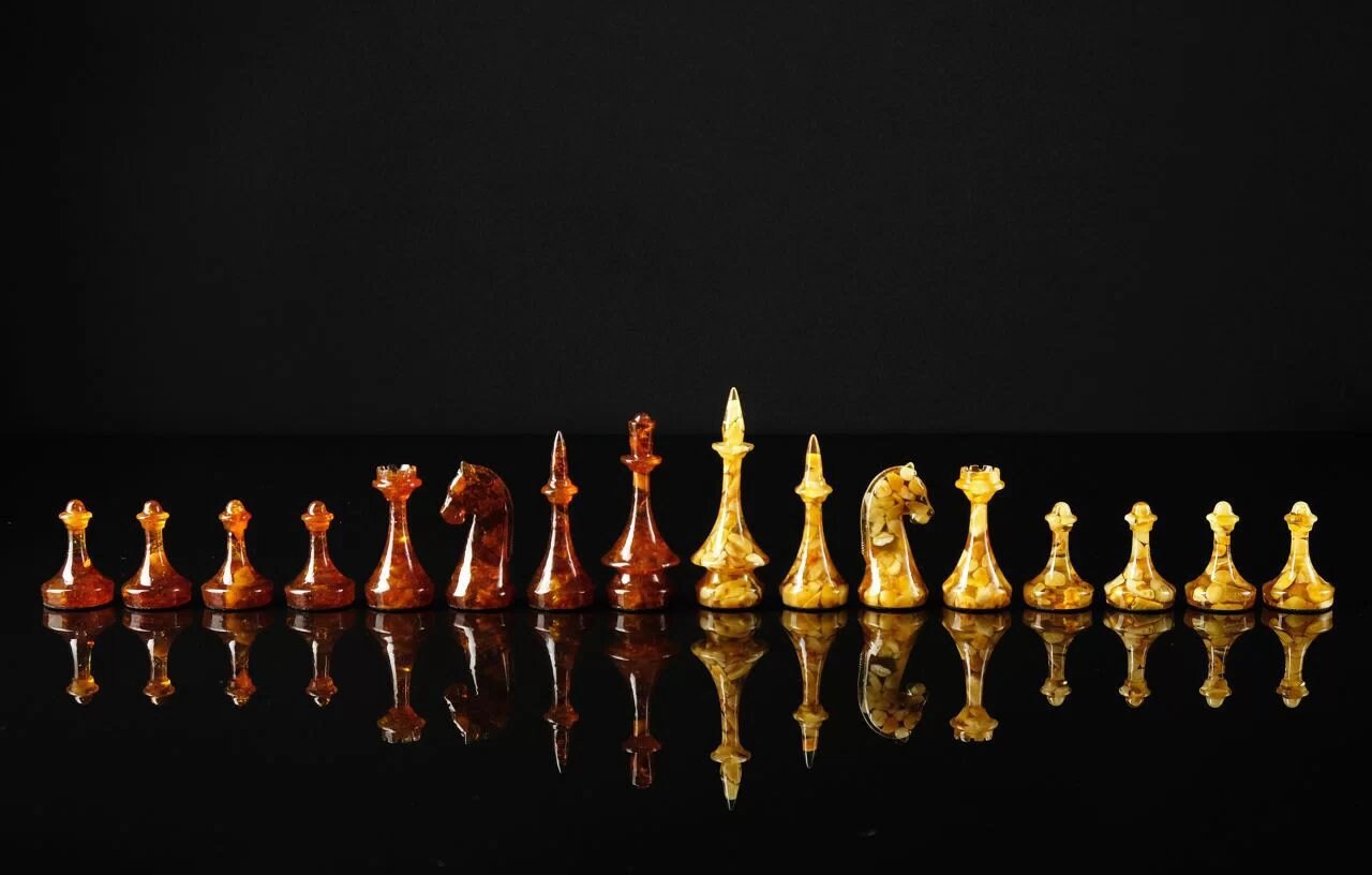 Amber chess pieces cognac honey color|Handmade carved amber Aesthetics chess large figures| Board Game|unique chess gift