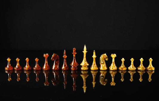 Amber chess pieces cognac honey color|Handmade carved amber Aesthetics chess large figures| Board Game|unique chess gift