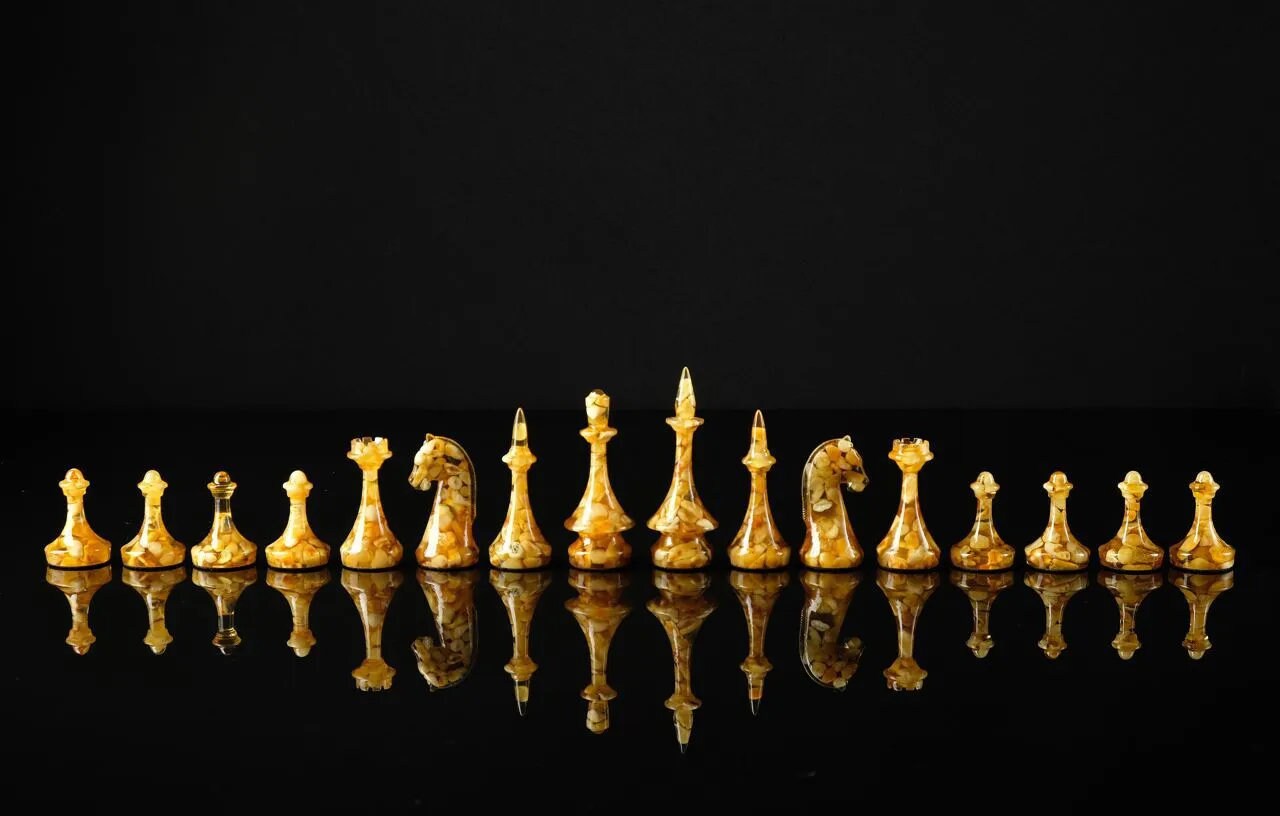 Amber chess pieces cognac honey color|Handmade carved amber Aesthetics chess large figures| Board Game|unique chess gift