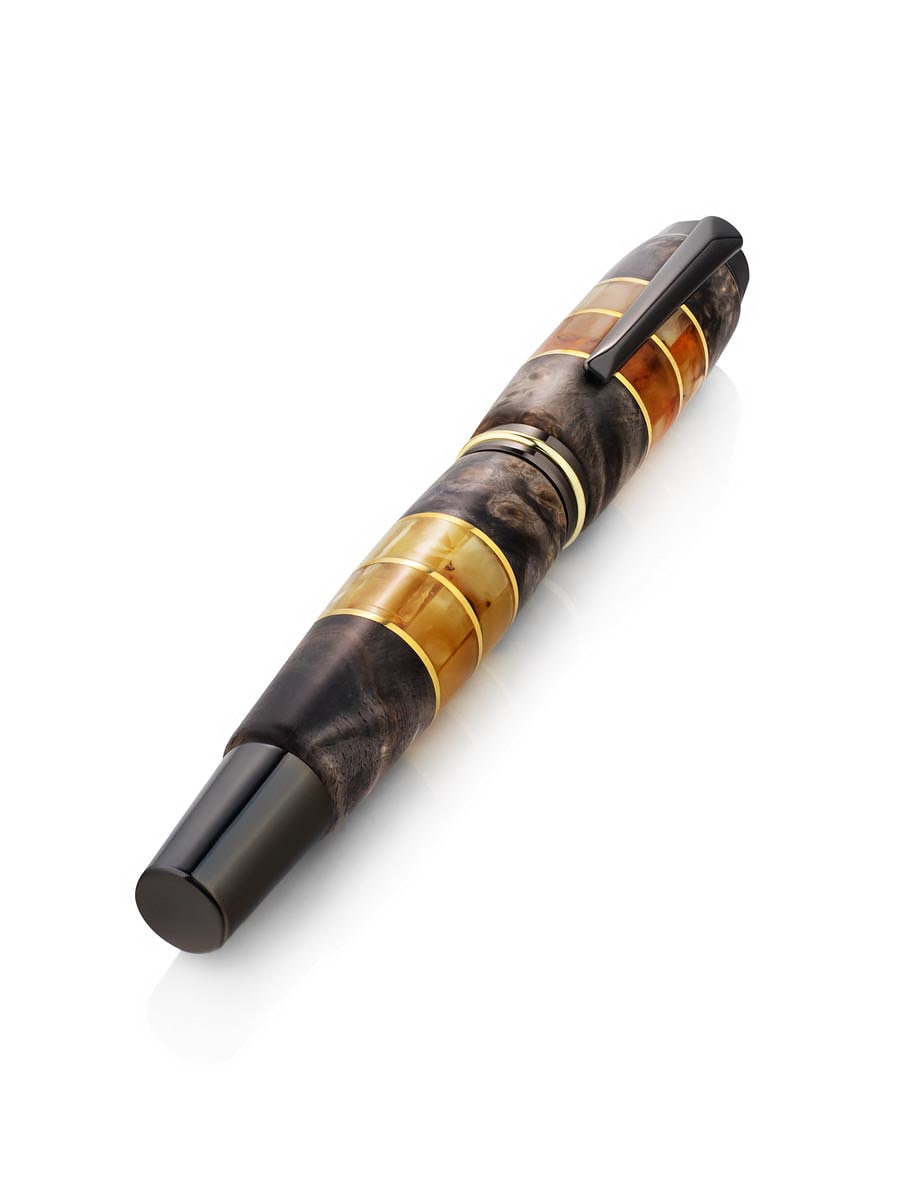 Exclusive handmade luxury  fountain pen made of stabilized wood and natural baltic amber|Amber wood Pen|Luxury pen gift|Unick Gift for him