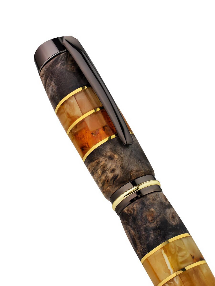 Exclusive handmade luxury  fountain pen made of stabilized wood and natural baltic amber|Amber wood Pen|Luxury pen gift|Unick Gift for him