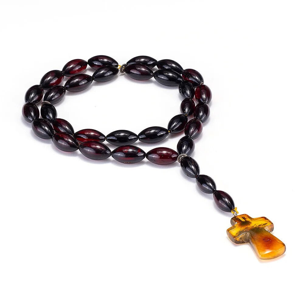 Mens Orthodox rosary beads made of natural cherry amber with cognac cross|amber handmade rosary|Religious prayer beads