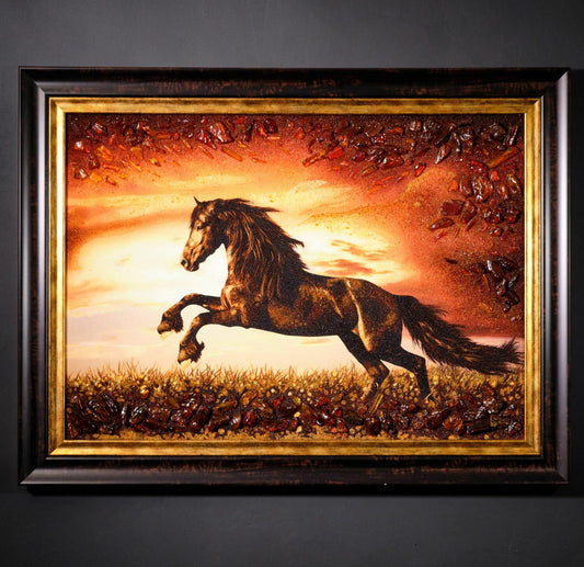 Handmade Amber Painting Fire Horse| Gift for Horse Lovers|Picture Amber Horse Canvas| Horse Amber Wall Art |Horse Painting|Wall Decor Art