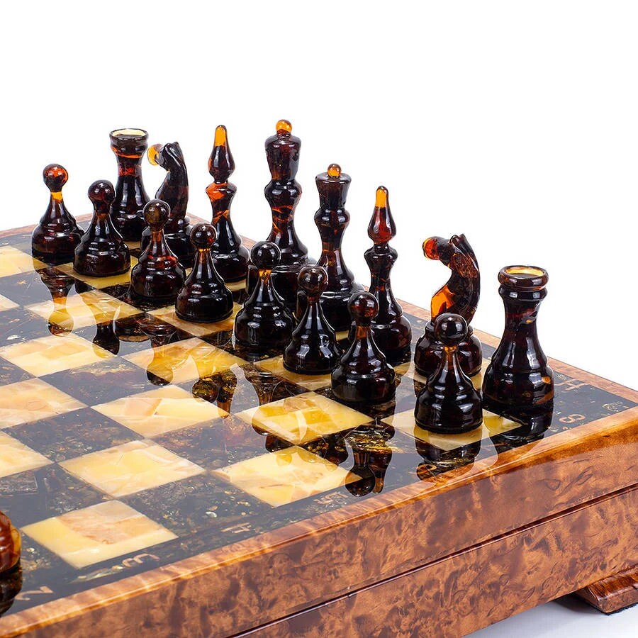 Amber chess set with natural amber chess pieces|Amber mosaic Chess board|Amber Chess Figures|Board Game|Handmade chess