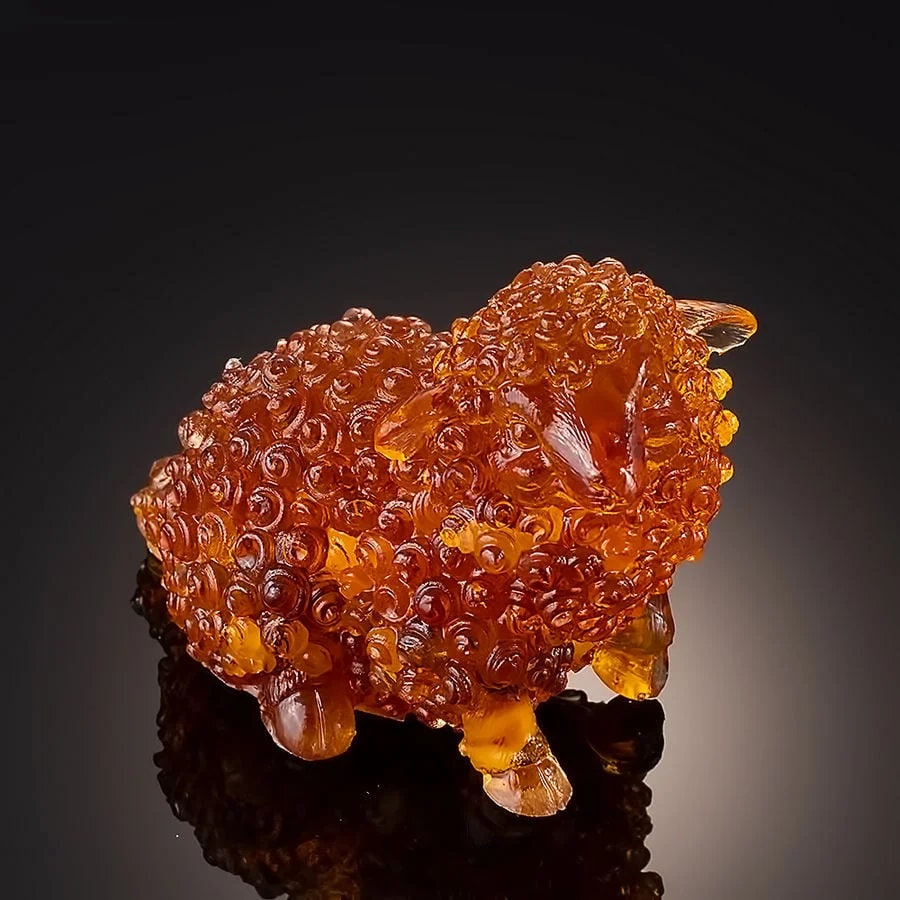 Charming souvenir figurine with natural amber Lamb| Handmade Amber Souvenir gift |Baltic Amber Statuette |Amber  lamb Sculpture |unick gift