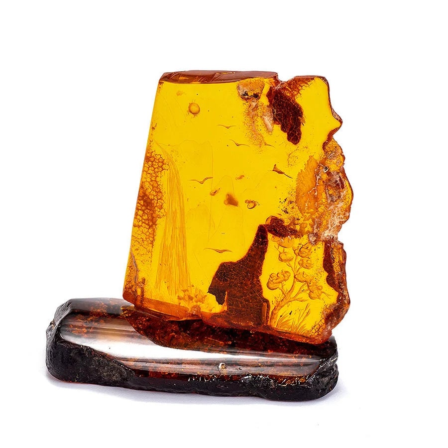 Original souvenir stone made of natural amber with intaglio on a stand|Rare Amber Nugget Stone |Natural Amber Gemstone|Souvenir amber gift