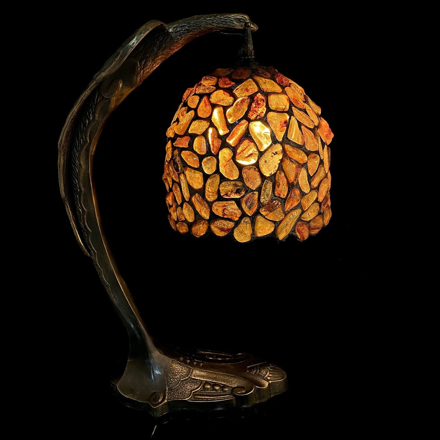 Luxury Table lamp made of natural baltic amber and bronze Eagle|Unick amber table lamp|Gemstone lamp|Lighting amber|Bronze lampshade frame