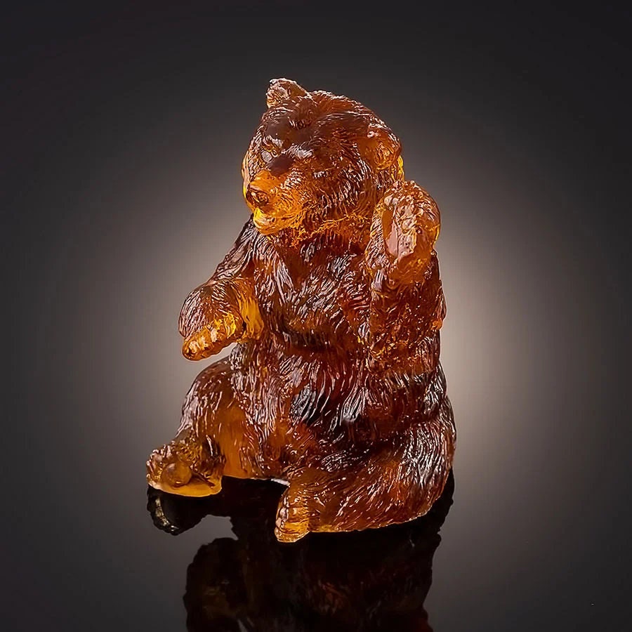 Amber bear figurine||Bear Art|Home Decor|Amber Souvenir Gift|Handmade Amber Bear Statuette|Amber Sculpture| Home decor