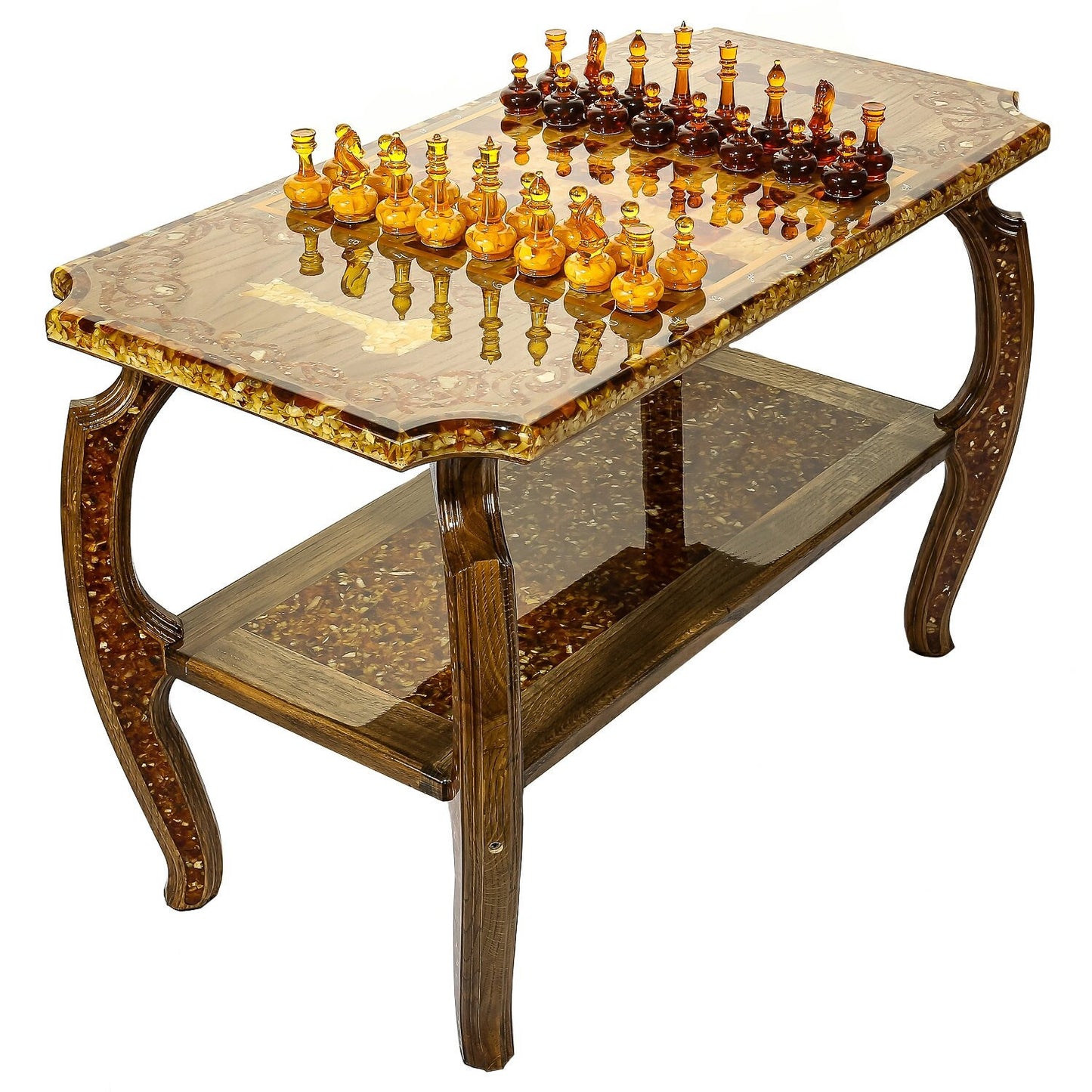 CHESS TABLE with amber chess pieces| Luxury table Chess set |Amber Chess Figures|Masterpiece for Chess Enthusiasts|Unique chess gift