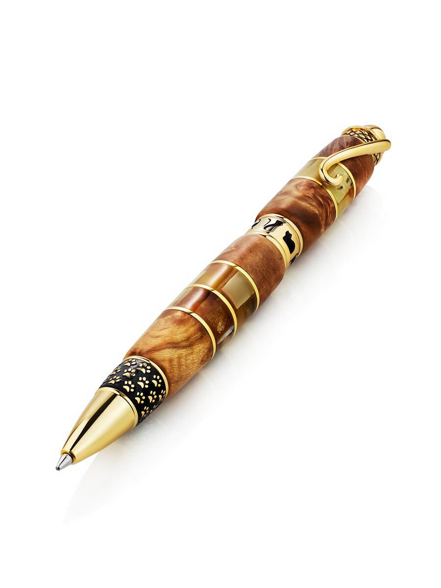 Collectible Luxury pen Lamour made of suvel wood  and natural Baltic amber|Amber wood Pen|Luxury Gift|Cat paw engraving Pen|Amber souvenir