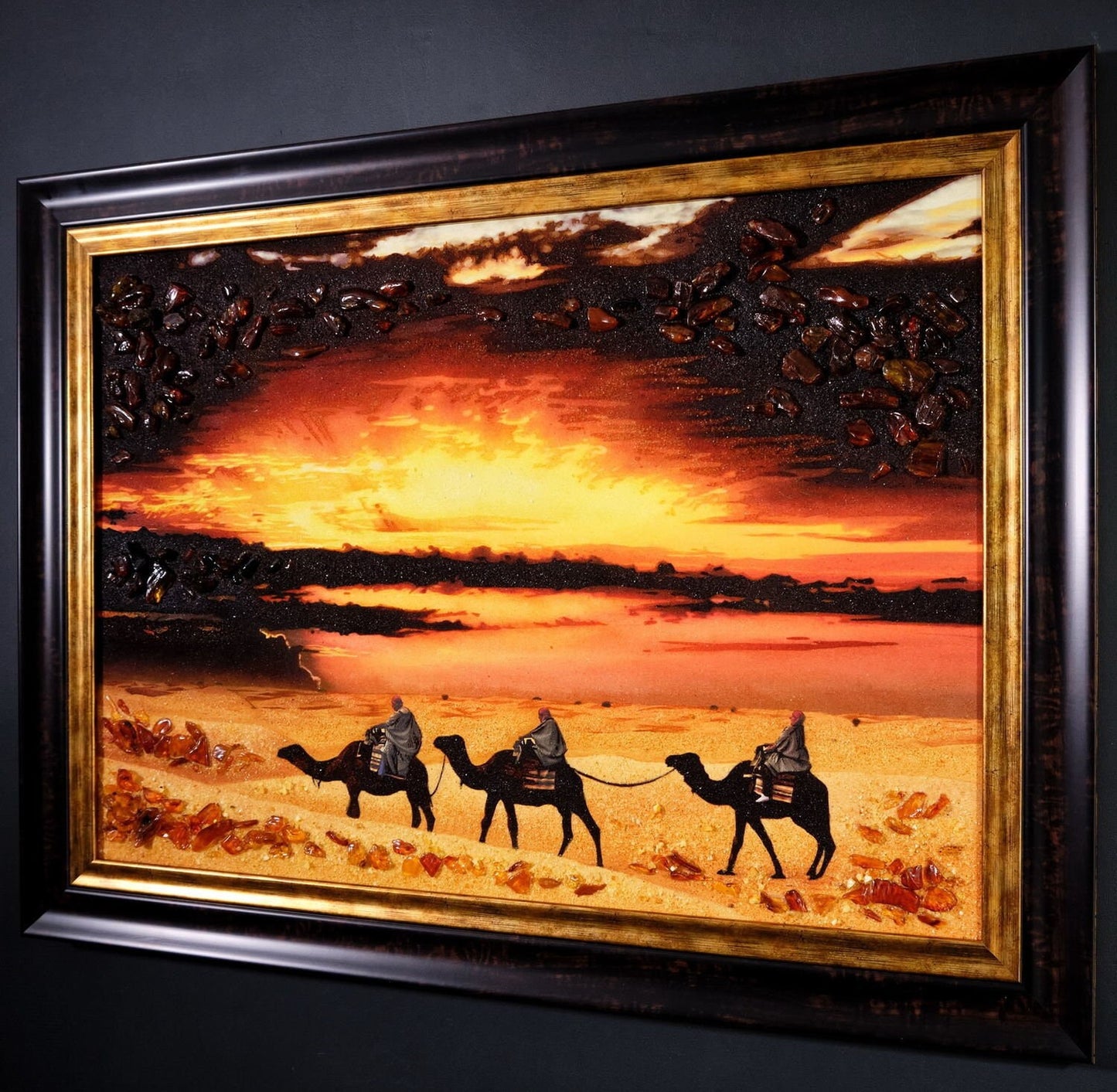 100% Amber painting "Caravan in the desert"| Canvas Painting Camel in desert|Amber Wall Art|Handmade Amber Wall Decor|Custom Amber Portrait