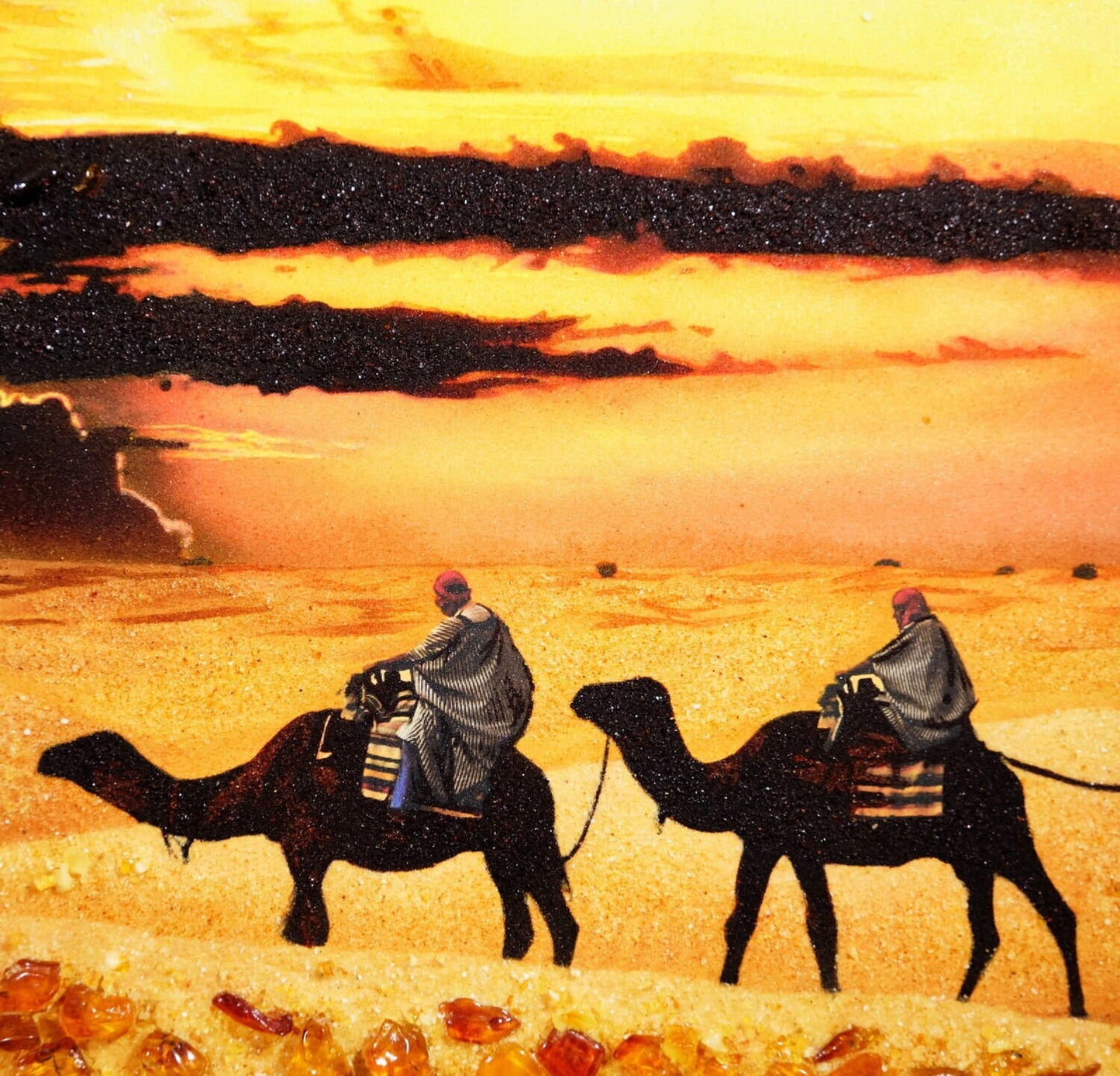 100% Amber painting "Caravan in the desert"| Canvas Painting Camel in desert|Amber Wall Art|Handmade Amber Wall Decor|Custom Amber Portrait