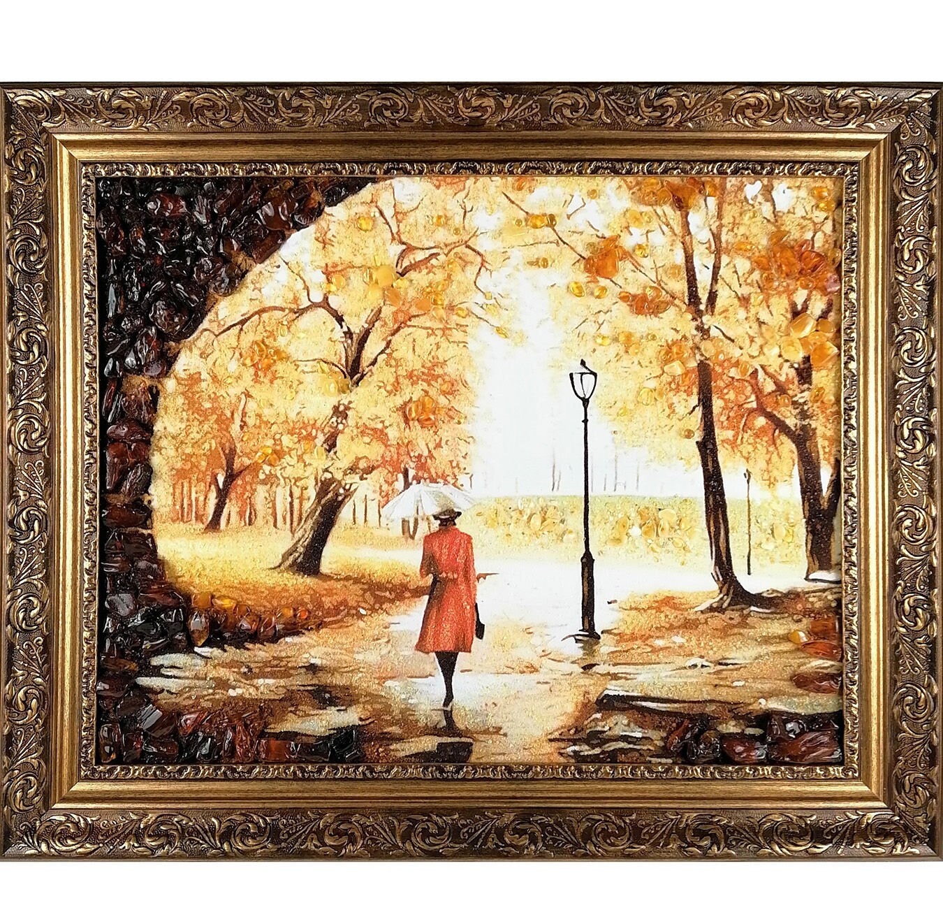 100% Amber painting "Autumn mood"| Canvas Painting Autumn mood|Amber Wall Art|Handmade Amber Wall Decor|Custom Amber Portrait| Amber Picture