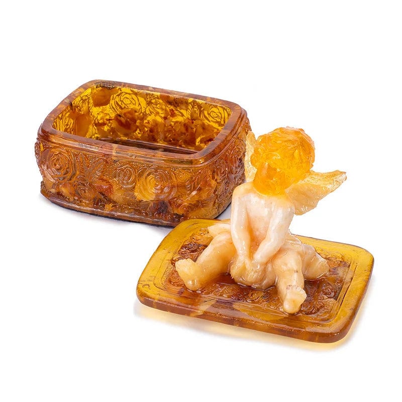 Amber Jewelry Box Rectangular White Cupid| Jewelry Storage|Natural Baltic Amber |Gift for Her|Luxury Amber Box