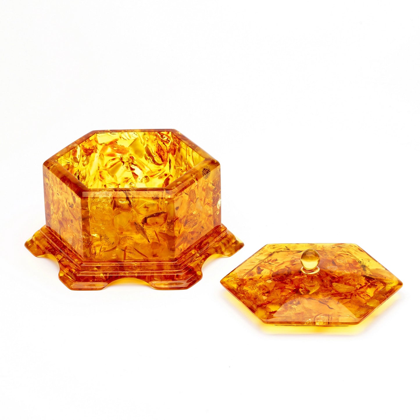 Jewelry Box made of amber and epoxy resin Hexagonal |Handmade Amber Box| Natural Baltic Amber Gift |Gift for Her