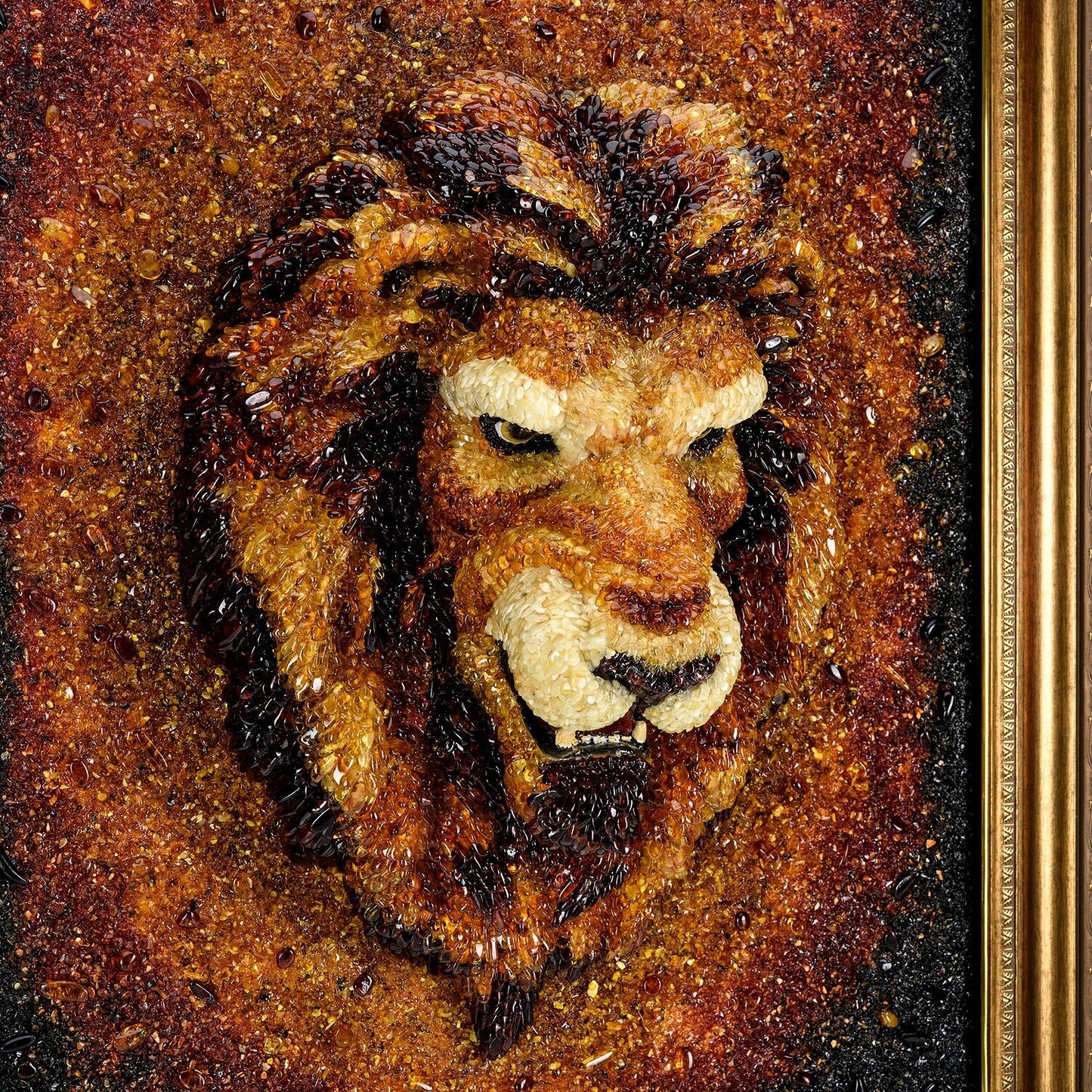 Amber Painting Lion|Amber Large Picture Lion king of beasts 100x80 cm|Amber Wall Art|Unique Lion Painting|Wall Decor Art