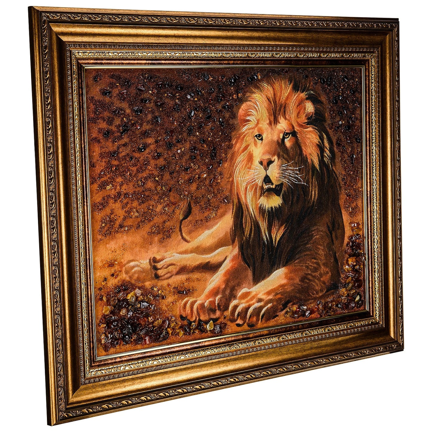 Amber Picture Lion king of beasts|Amber Painting Lion| Amber Wall Art|Lion Painting|Wall Decor|Luxury Home interior