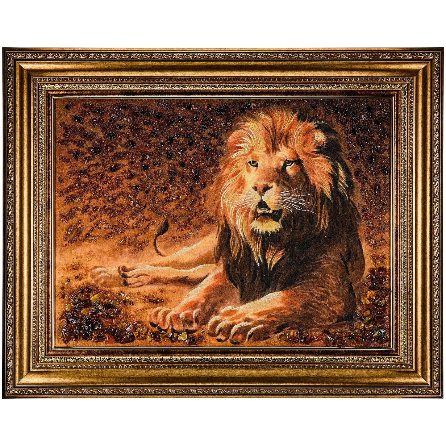 Amber Picture Lion king of beasts|Amber Painting Lion| Amber Wall Art|Lion Painting|Wall Decor|Luxury Home interior