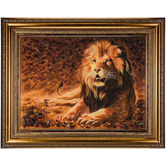 Amber Picture Lion king of beasts|Amber Painting Lion| Amber Wall Art|Lion Painting|Wall Decor|Luxury Home interior