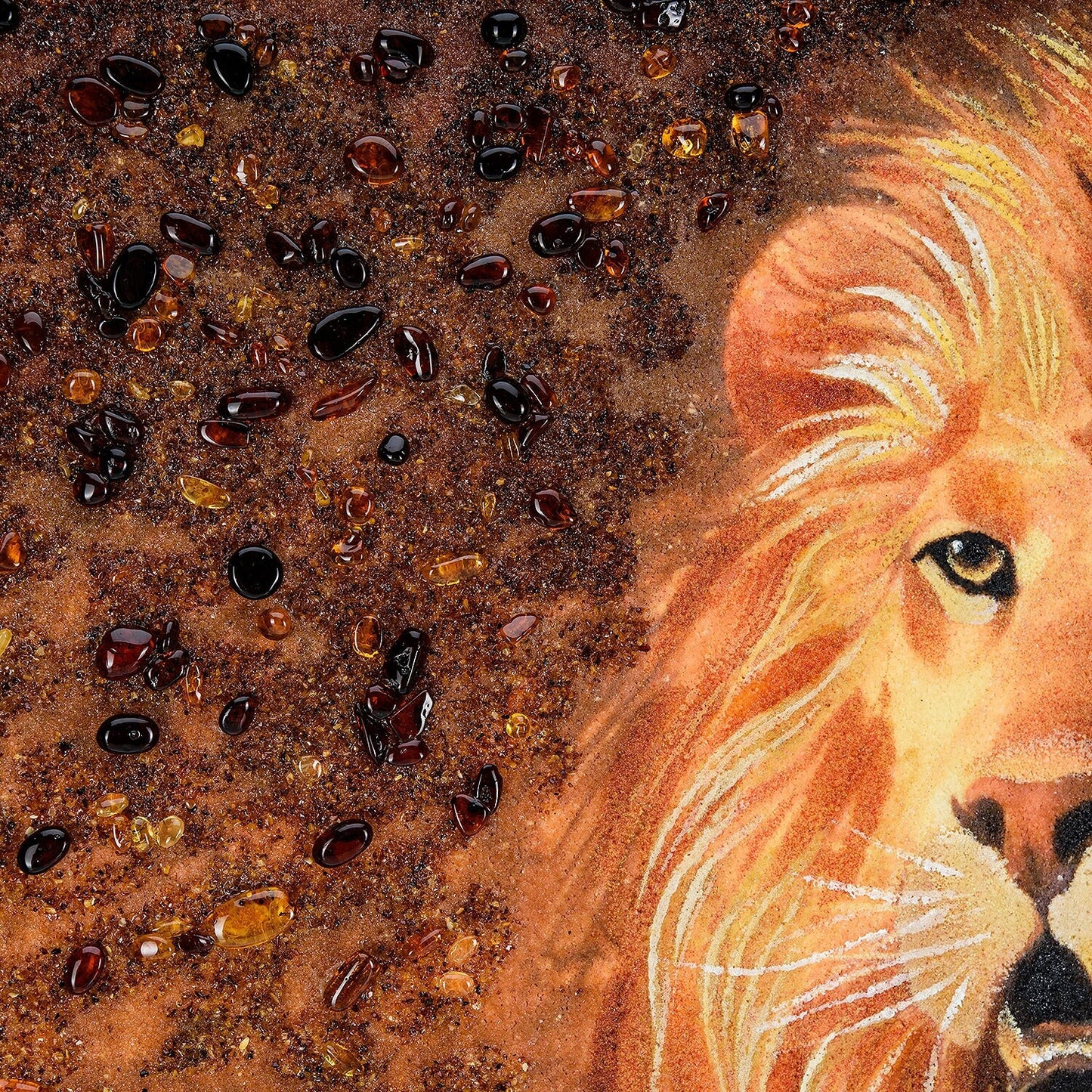 Amber Picture Lion king of beasts|Amber Painting Lion| Amber Wall Art|Lion Painting|Wall Decor|Luxury Home interior