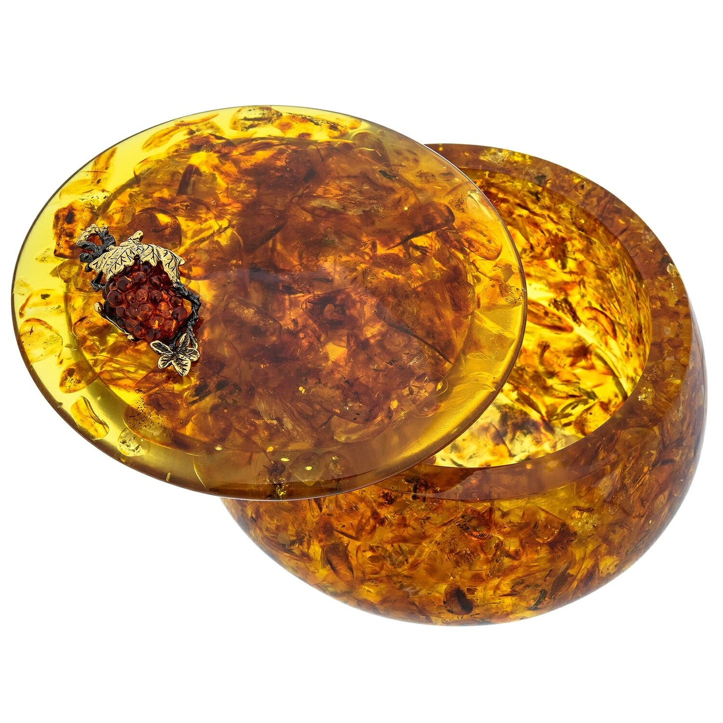 Amber Jewelry Round box Grapes| Handmade Round Amber Box| Natural Baltic Amber |Gift for Her |Amber Luxury Box