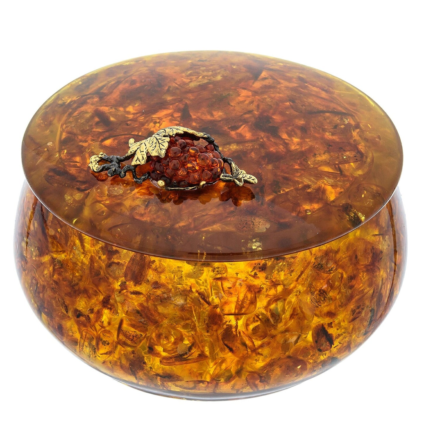 Amber Jewelry Round box Grapes| Handmade Round Amber Box| Natural Baltic Amber |Gift for Her |Amber Luxury Box