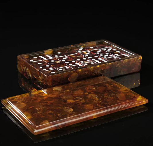 Amber Domino Set  with chips in a carved Amber Box| Baltic Amber dominoe set|Amber dominoes|Amber bones Chips|Board game