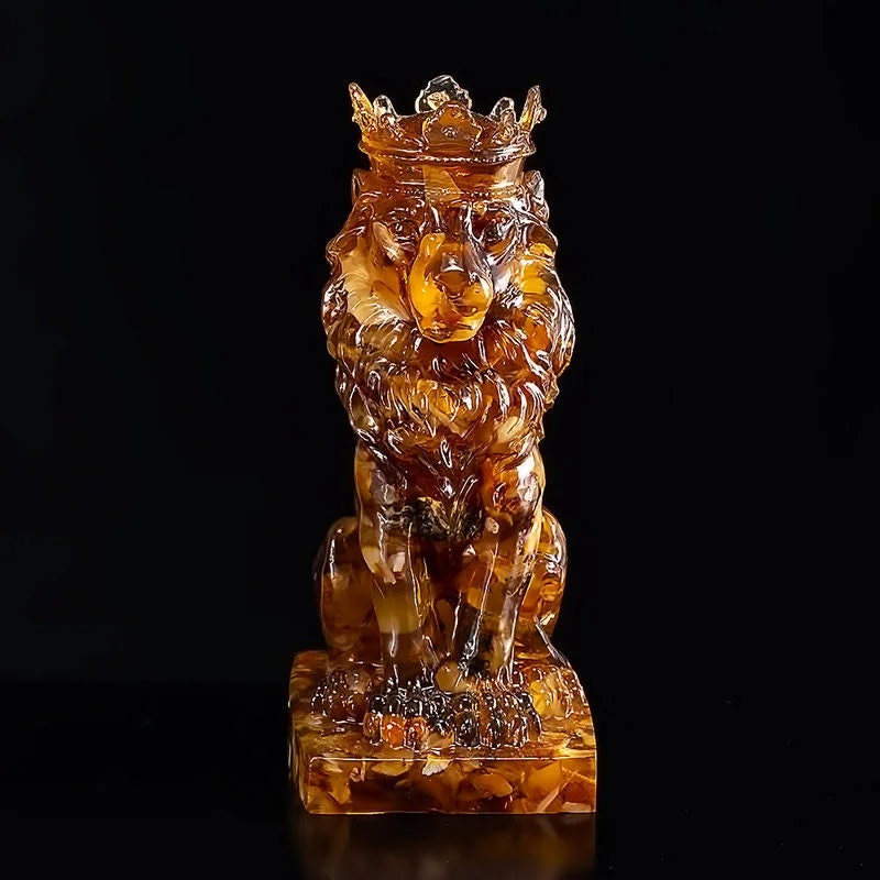 Large amber souvenir Figurine Lion King|Lion Art|Amber Souvenir Gift|Handmade Amber Lion Statuette |Amber Sculpture