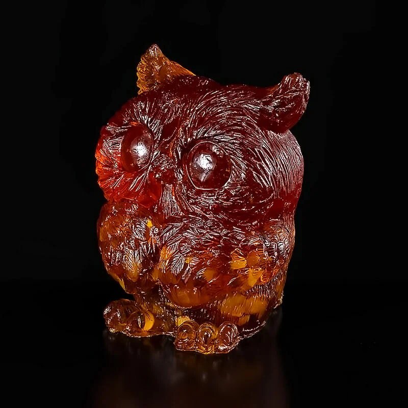 Amber figurine "Wise Owl"|Handmade Amber Souvenir gift|Baltic Amber Owl Statuette|Amber owl Sculpture|unick gift|owl art