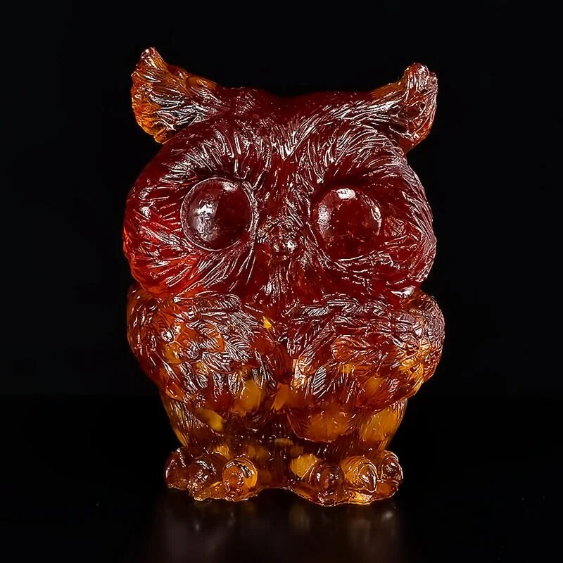 Amber figurine "Wise Owl"|Handmade Amber Souvenir gift|Baltic Amber Owl Statuette|Amber owl Sculpture|unick gift|owl art