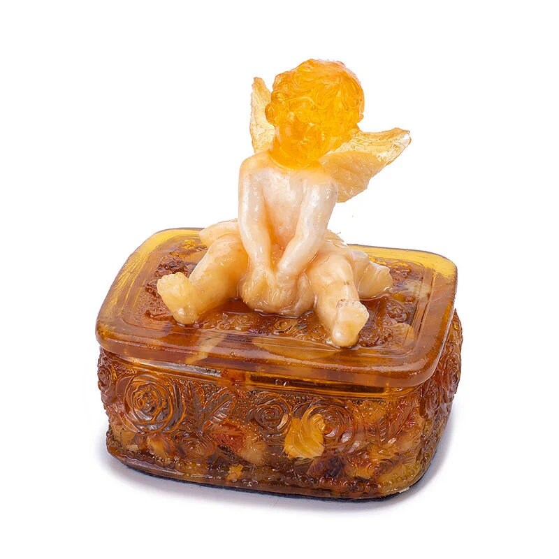 Amber Jewelry Box Rectangular White Cupid| Jewelry Storage|Natural Baltic Amber |Gift for Her|Luxury Amber Box