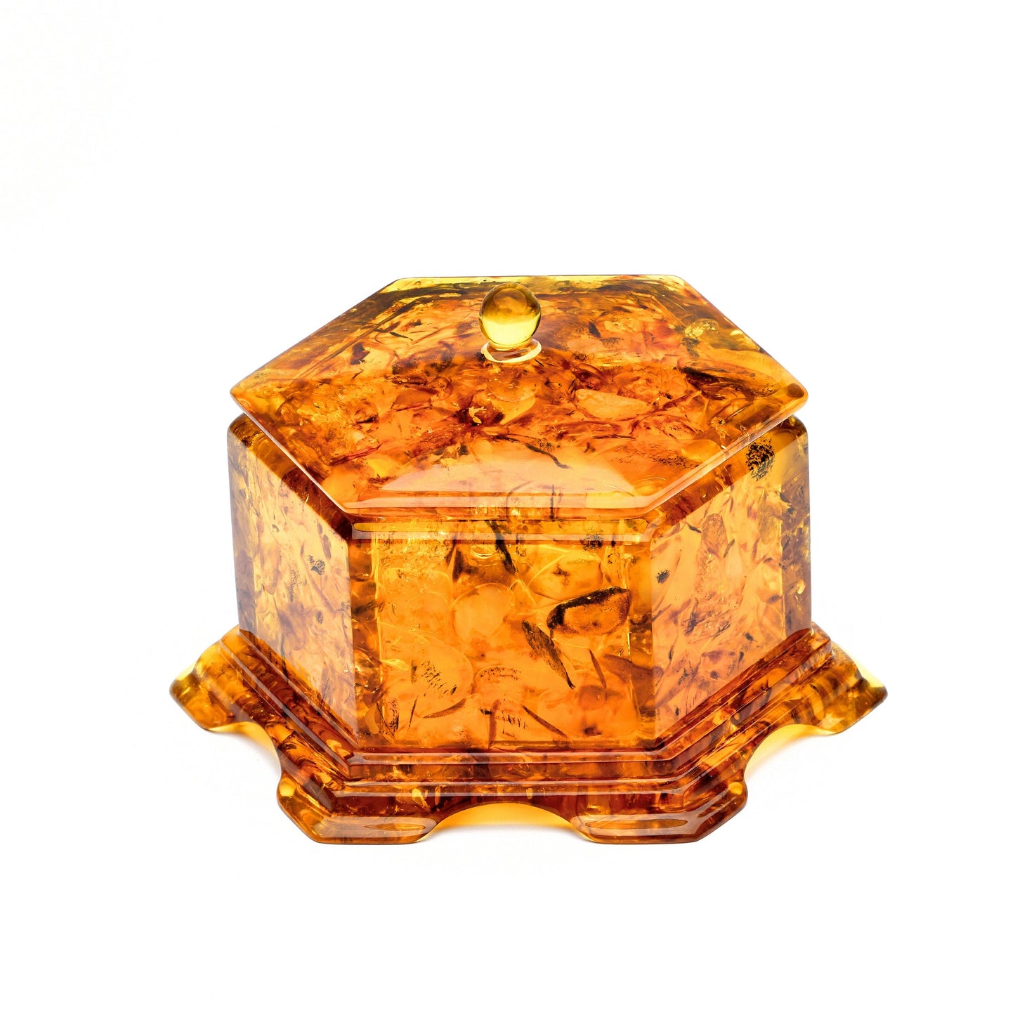 Jewelry Box made of amber and epoxy resin Hexagonal |Handmade Amber Box| Natural Baltic Amber Gift |Gift for Her