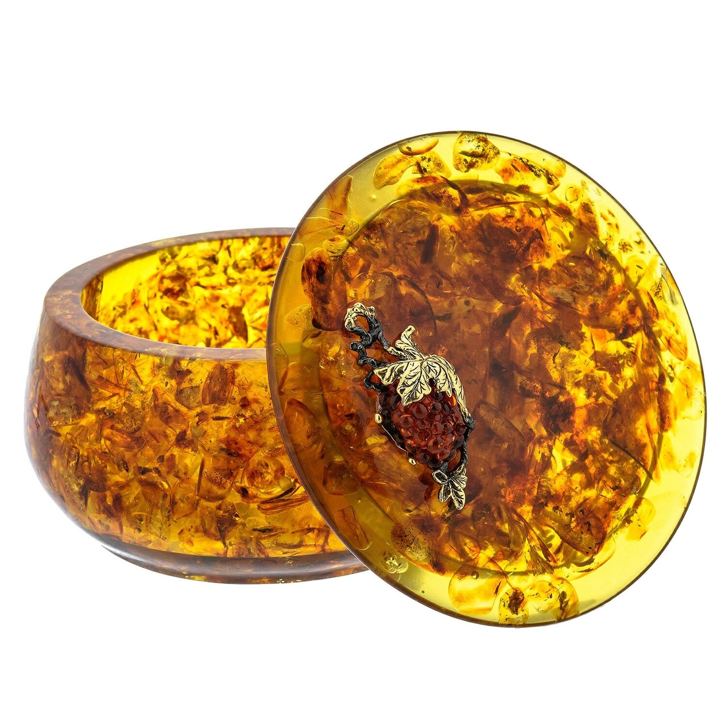 Amber Jewelry Round box Grapes| Handmade Round Amber Box| Natural Baltic Amber |Gift for Her |Amber Luxury Box