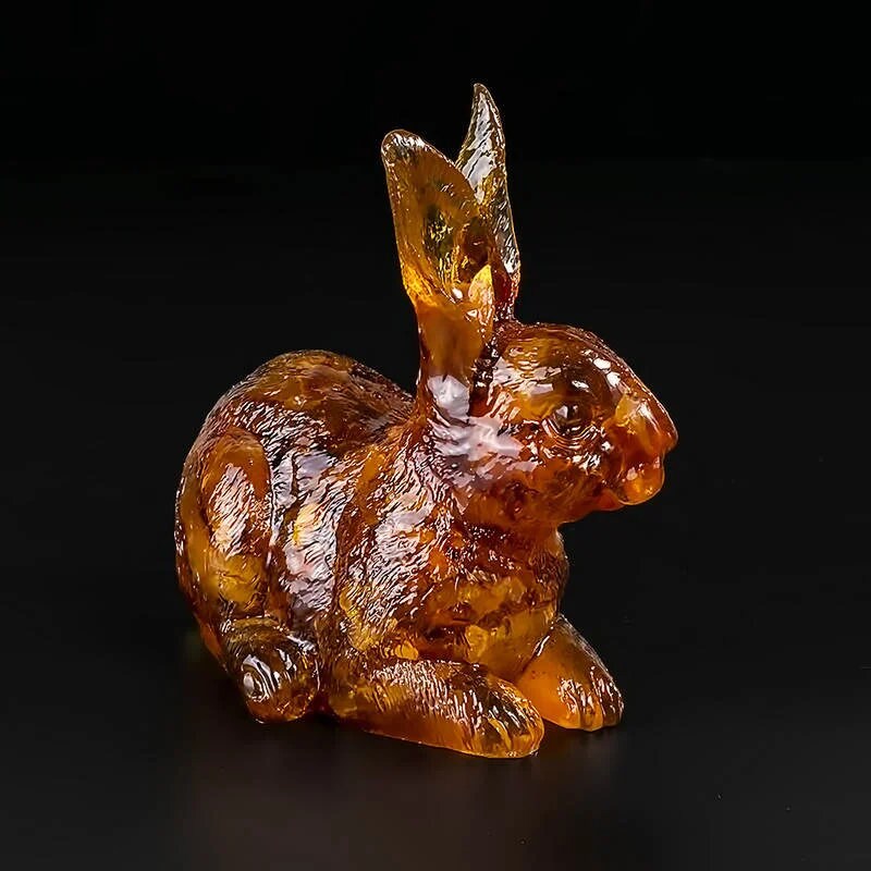 Rabbit figurine with natural Baltic amber|Home Decor|Amber Souvenir Gift |Amber carved rabbit Statuette| Rabbit figurine