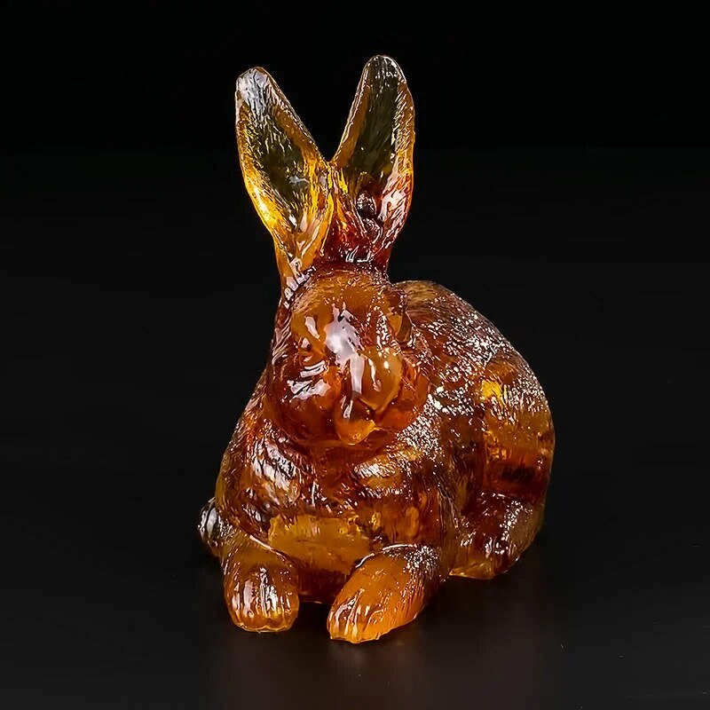 Rabbit figurine with natural Baltic amber|Home Decor|Amber Souvenir Gift |Amber carved rabbit Statuette| Rabbit figurine