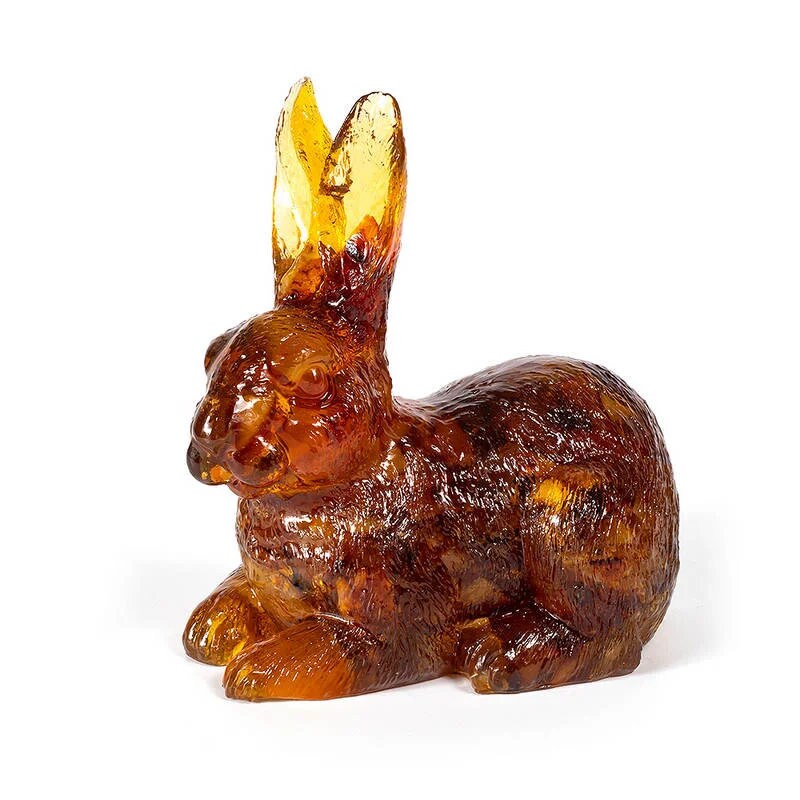 Rabbit figurine with natural Baltic amber|Home Decor|Amber Souvenir Gift |Amber carved rabbit Statuette| Rabbit figurine