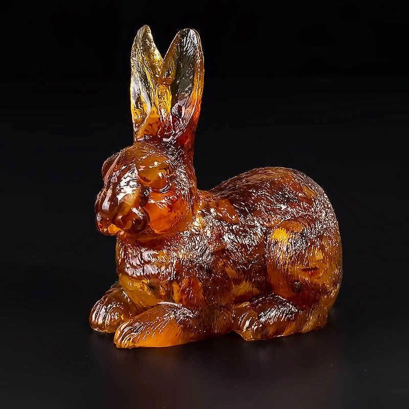 Rabbit figurine with natural Baltic amber|Home Decor|Amber Souvenir Gift |Amber carved rabbit Statuette| Rabbit figurine