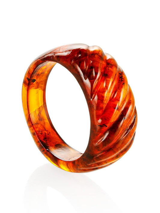 Unick amber ring|carved one piece ring made of molded amber|Amber wedding band|Baltic Amber Jewelry|Handmade Jewelry