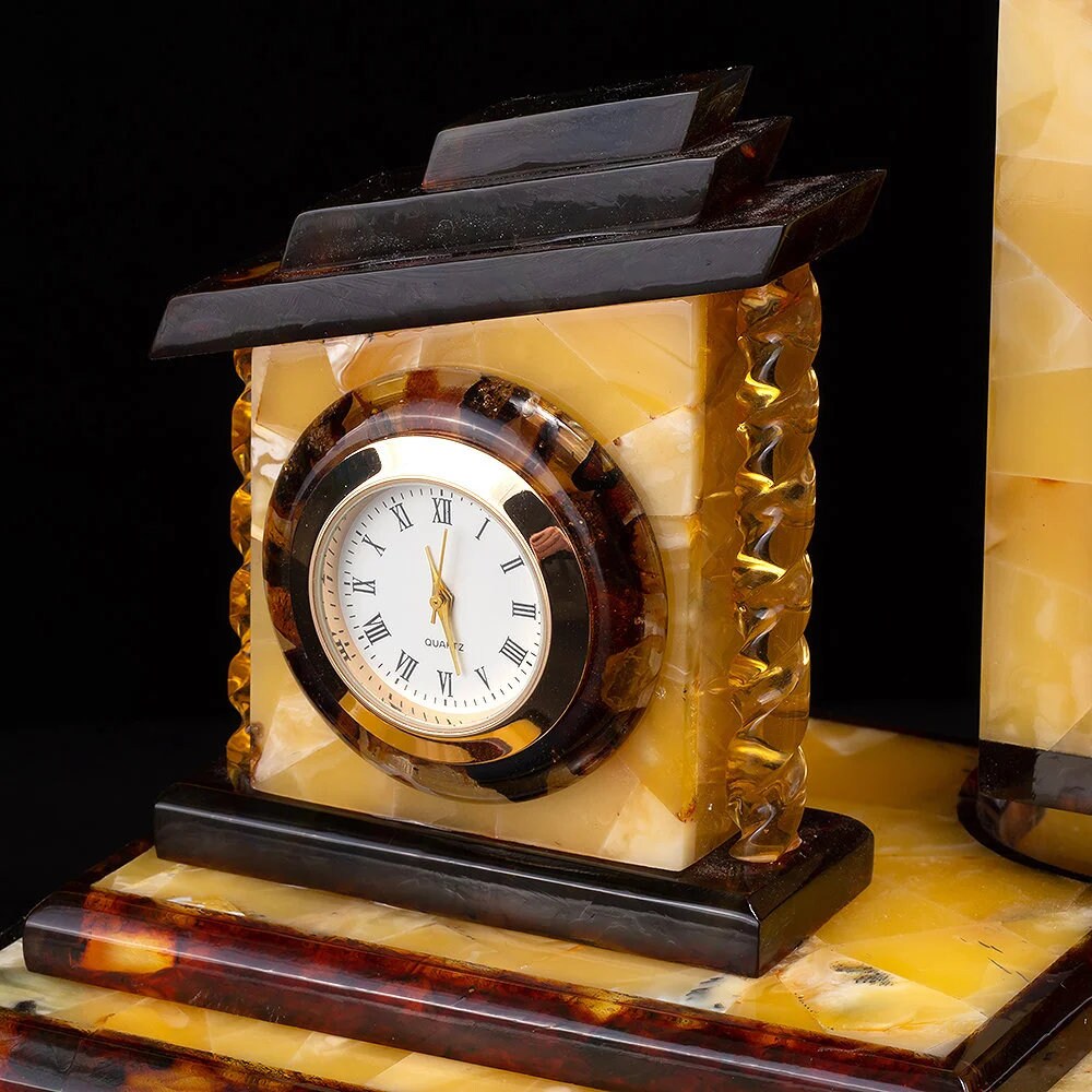 Amber Desk organizer|Handmade Pen holder with clock made of baltic amber|amber clock|Home Decor|Luxury Clock|Storage box