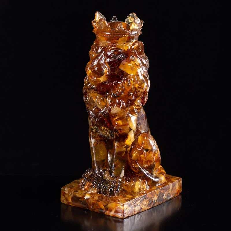 Large amber souvenir Figurine Lion King|Lion Art|Amber Souvenir Gift|Handmade Amber Lion Statuette |Amber Sculpture