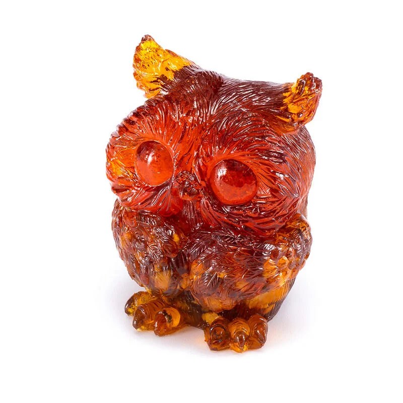 Amber figurine "Wise Owl"|Handmade Amber Souvenir gift|Baltic Amber Owl Statuette|Amber owl Sculpture|unick gift|owl art