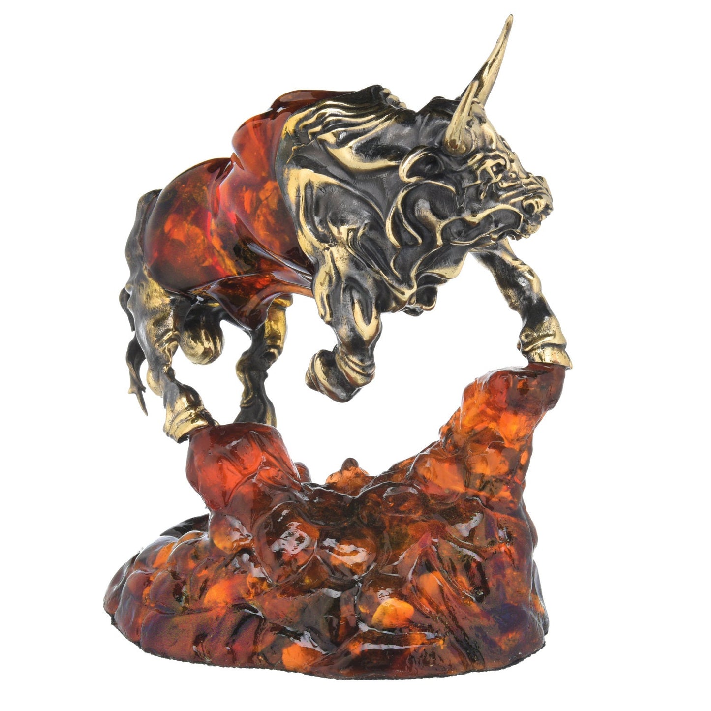 Sculpture of amber and bronze Bull|Amber Souvenir Gift|Amber Bull Figurine|Luxury Amber Statue Sculpture|home decor gift