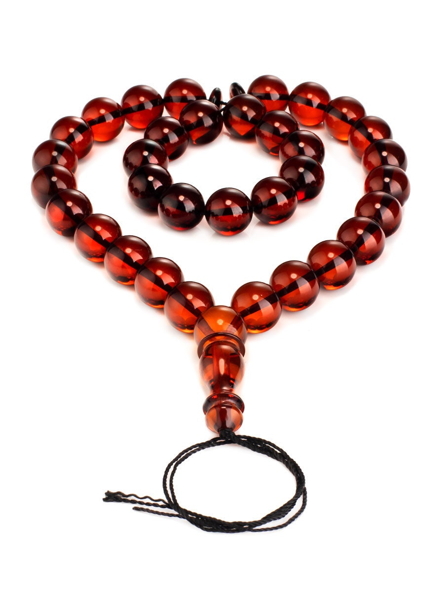 Muslim rosary 33 beads made of natural solid amber cherry color|Handmade Rosary beads |amber taspih kahrab|Unique rosary