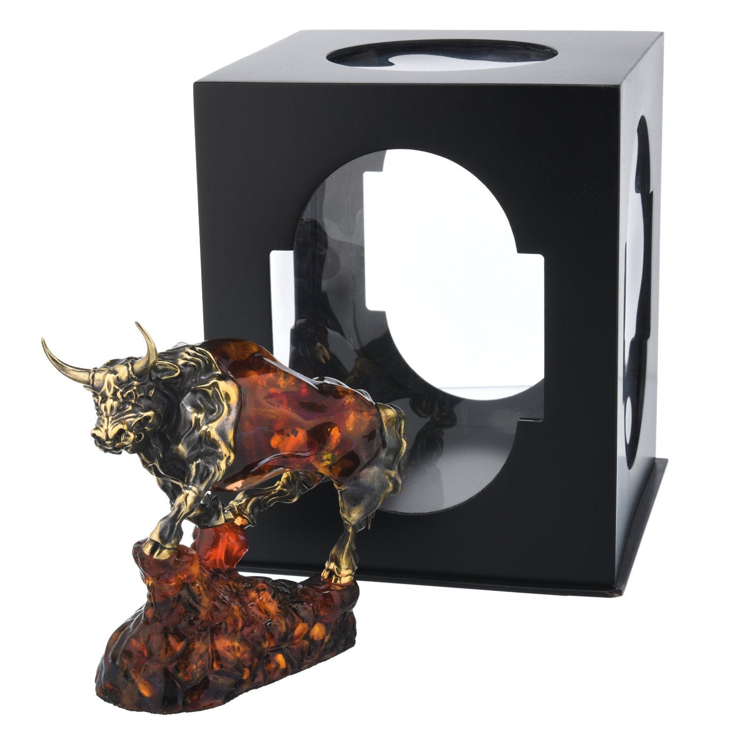 Sculpture of amber and bronze Bull|Amber Souvenir Gift|Amber Bull Figurine|Luxury Amber Statue Sculpture|home decor gift