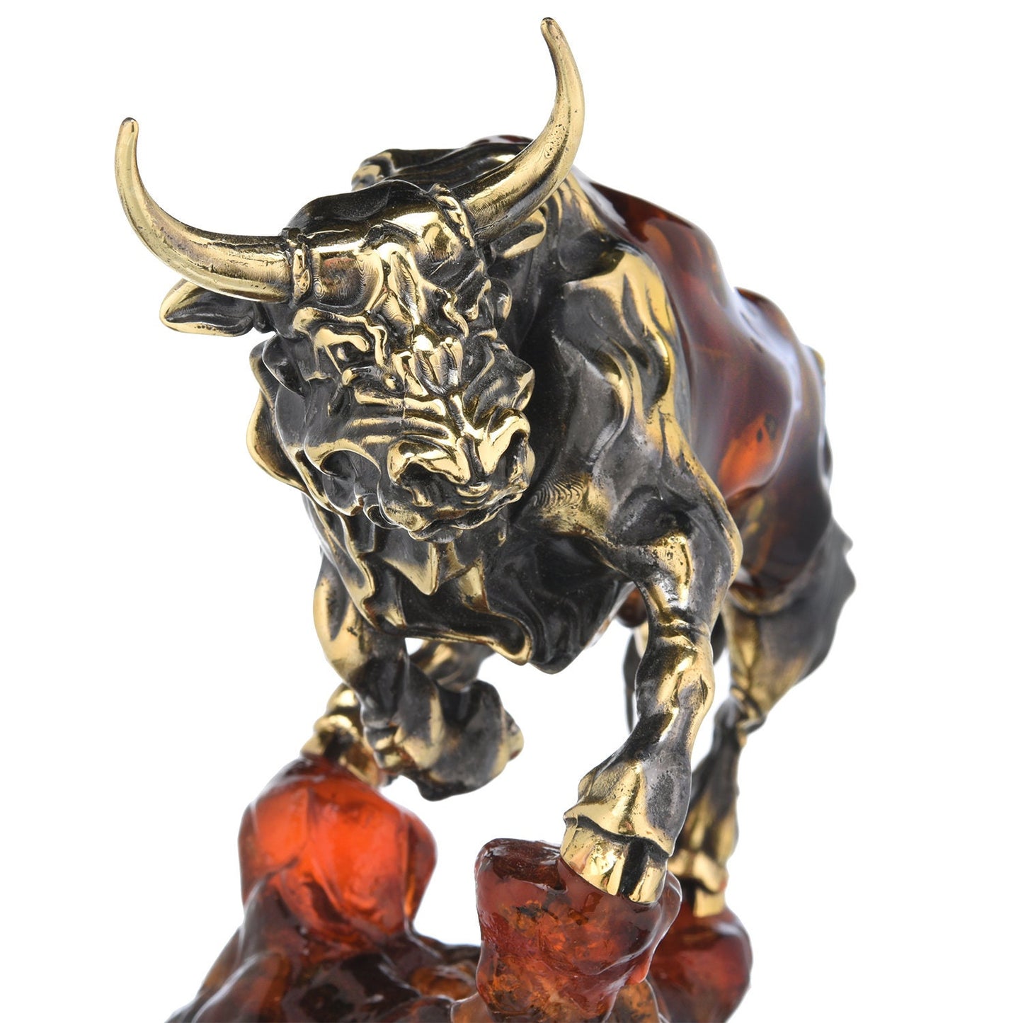 Sculpture of amber and bronze Bull|Amber Souvenir Gift|Amber Bull Figurine|Luxury Amber Statue Sculpture|home decor gift